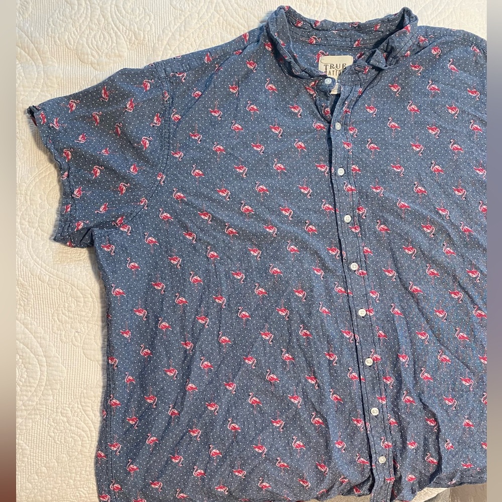 True Nation 5xl 100% cotton Flamingo button up short sleeve shirt